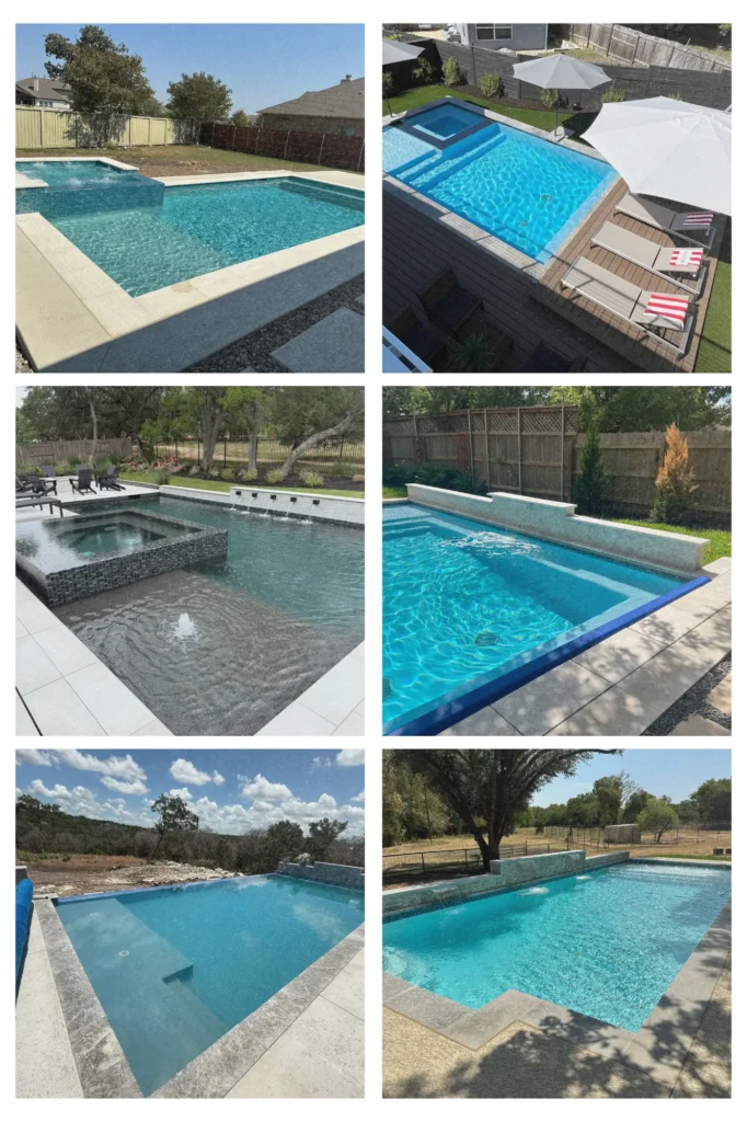 Before and after of a custom spa and pool build in Austin