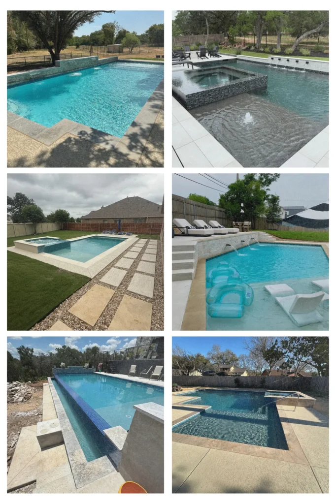 Pool with in-water tanning ledge and loungers, before and after
